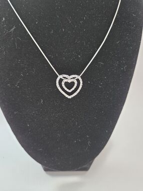 Sterling Silver With Diamond Accents Double Heart Pendant  Necklace